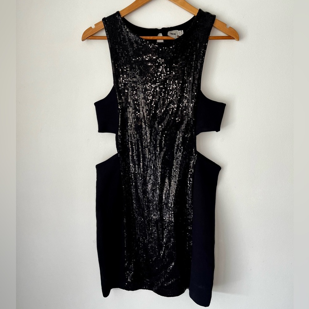 ASOS Black Sequin Cut Out Bodycon Dress Size 12 NWT